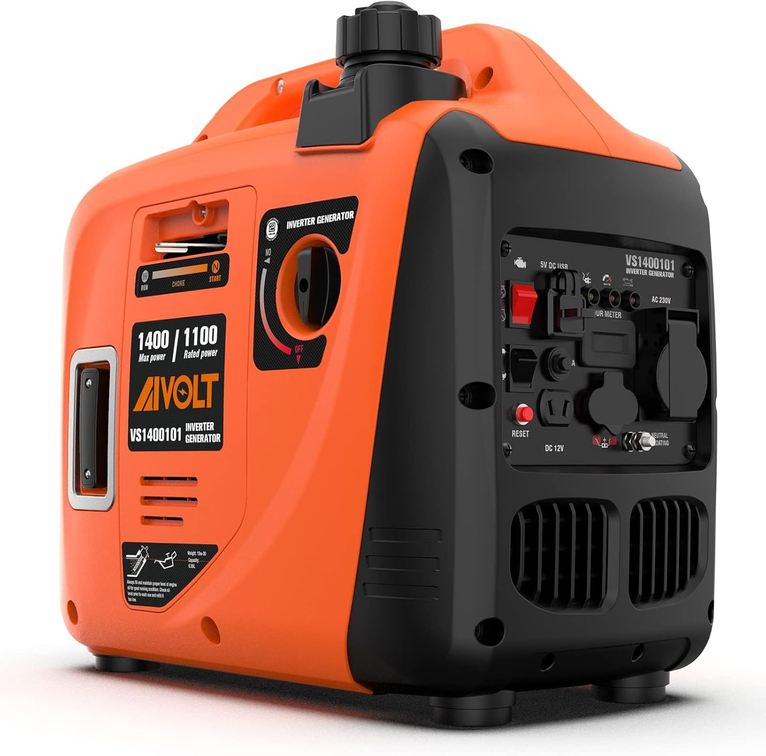 AIVOLT Inverter Stromerzeuger 1400 Watt Stromgenerator Notstromaggregat Benzin leise Stromaggregat für Campen, Festivals, und Hausgebrauch mit 2 USB, 12V DC Steckdosen und 230 V Steckdosen
