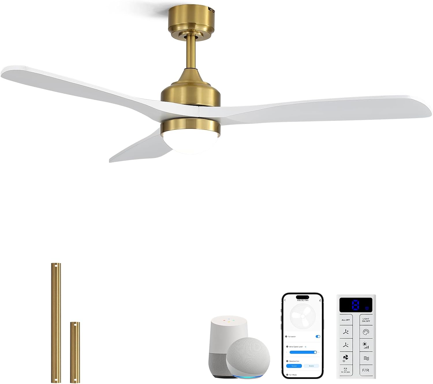 Sofucor Smart Deckenventilator mit Beleuchtung,132cm Massivholz Deckenventilator mit Licht, Alexa/APP, WiFi, Fernbedienung, DC, 3 Farbtemperatur, Timer, 6 Geschwindigkeiten für Schlafzimmer