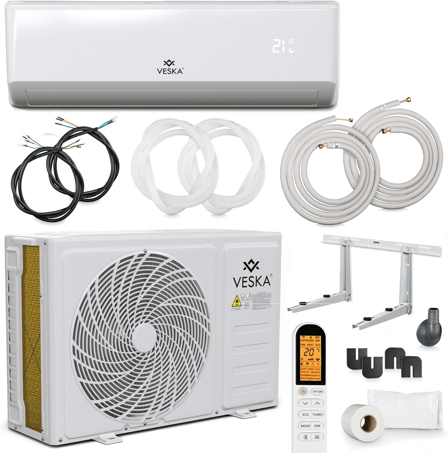 Klimaanlage Set Split - mit WiFi/App Funktion Klimagerät - Kühlen A++/ Heizen A+ 12000 BTU/h (3.500 Watt) Kältemittel R32 - Fernbedienung, Timerfunktion - inkl. Montagematerial (VSK-12000BTU)