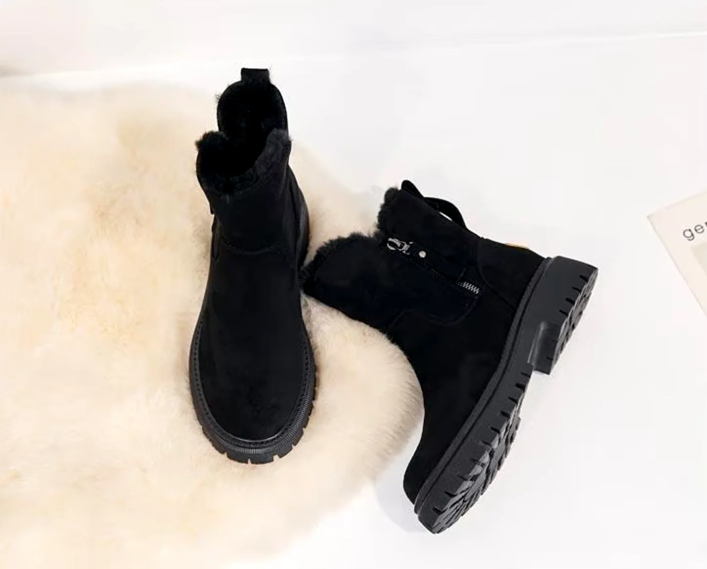 Warme Damen-Stiefeletten mit Fellfutter & Chunky-Sohle