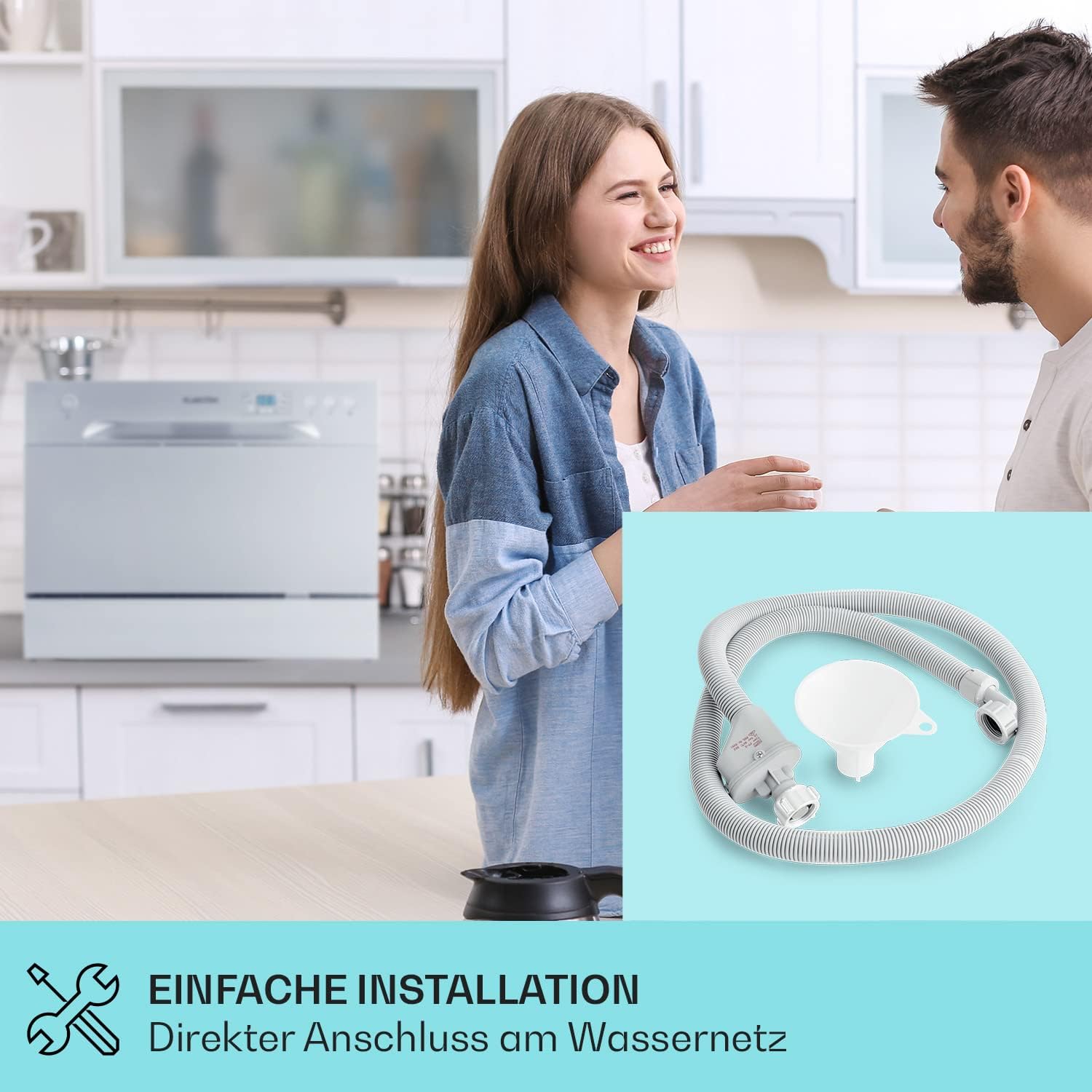 Klarstein  ia 8 - Spülmaschine, Geschirrspüler, Freistehend, Teilintegriert, F, 55 cm breit, 8 Maßgedecke, 6 Programme, Aquastop, silber