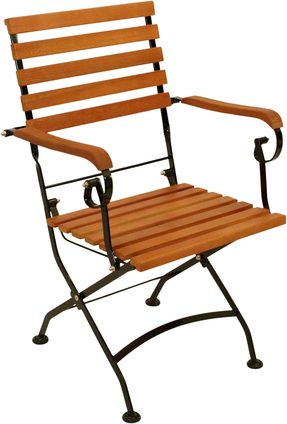 DEGAMO Garten Sitzgruppe Klappgarnitur HOFGARTEN 5-teilig (4X Armlehnensessel, 1x Tisch 70x120cm), Stahl schwarz pulverbeschichtet, Eukalyptus Holz braun geölt, FSC®-Zertifiziert, Outdoor