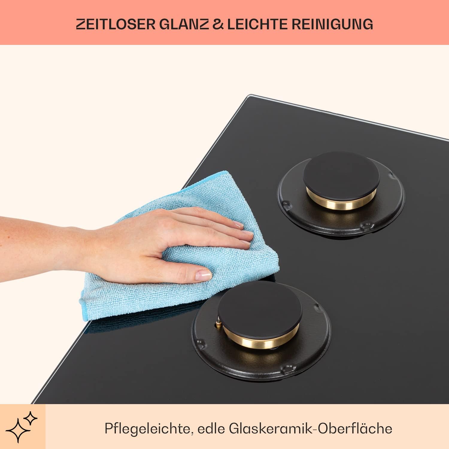 Klarstein Gasherd, Gaskochfeld 4 Flammig, Einbau-Gaskocher für Zuhause & Wohnmobil, Campingkocher mit Glasplatte, Gasherd für Propan- und Erdgas, Edelstahl Gas-Herdplatte Wok Brenner 8000 Watt
