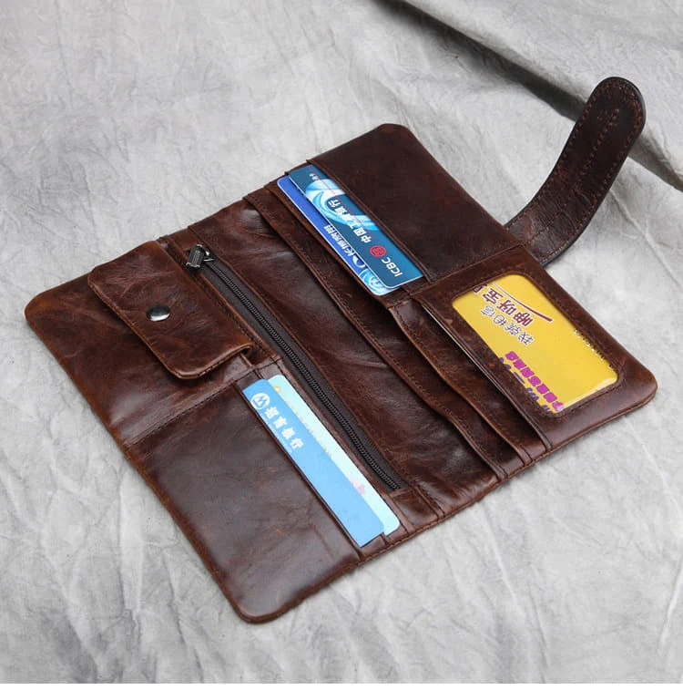 Personalized Wallet Retro Full Grain Leather Long Purse/Wallet