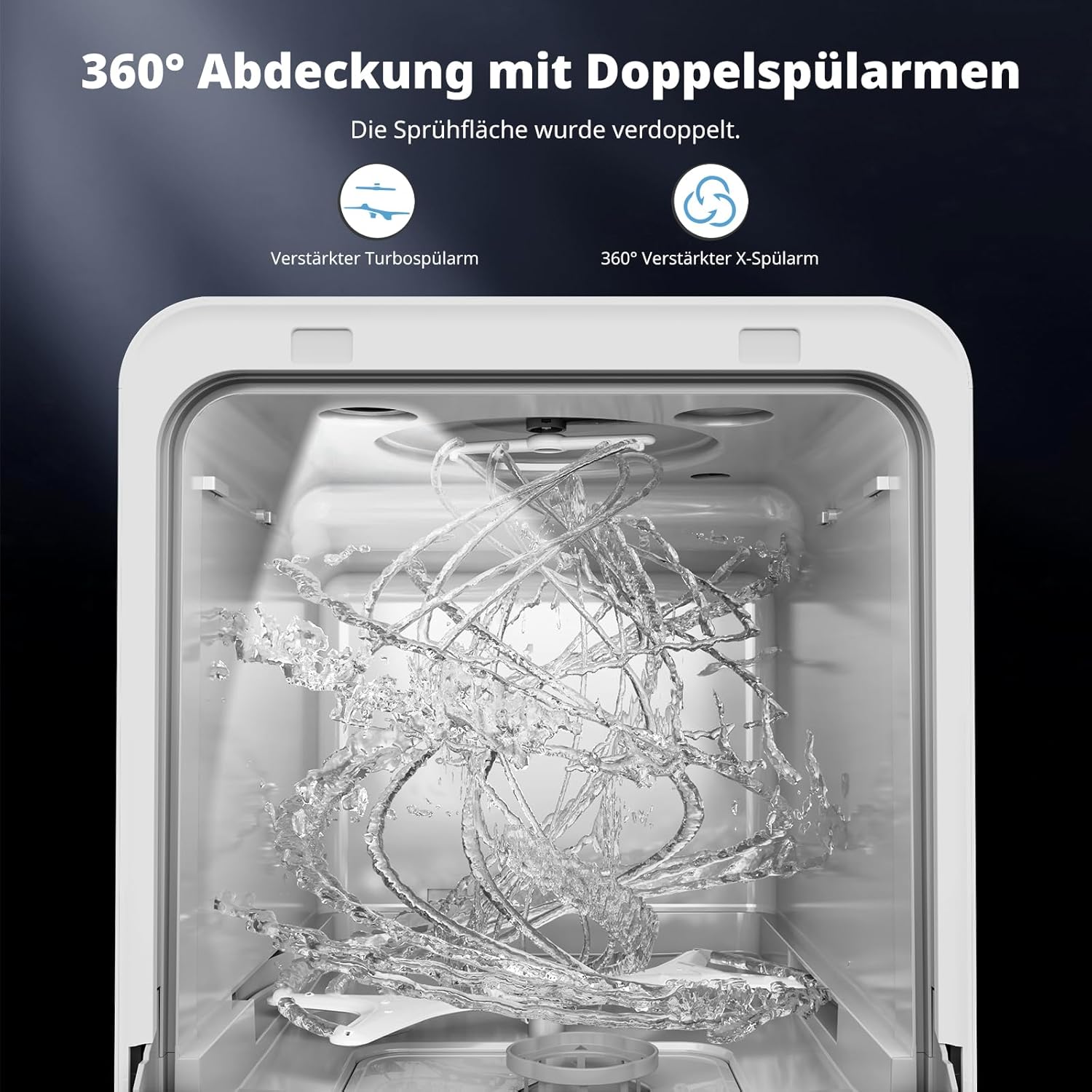 AIRMSEN Tischgeschirrspüler Mini Geschirrspüler mit wassertank klarspüler spülmaschine mit 9 Programme 37 * 50cm Ultra-Schmal & Tief, 1-24H Timer, 360° Doppelspray Schlauch-/Schlauchlos Weiß (Weiß)