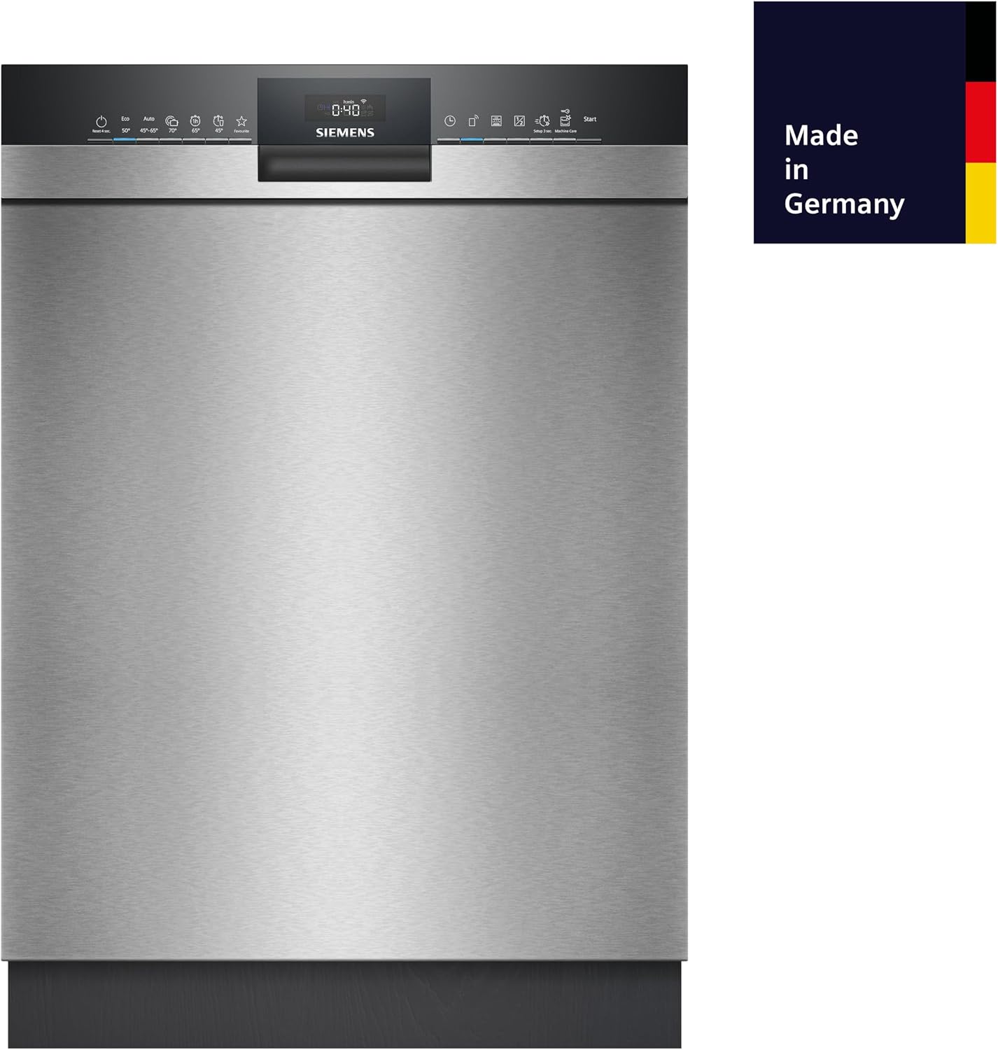 Siemens SN43ES02AE iQ300 Smarter Geschirrspüler Unterbau, 60 cm breit, Besteckkorb, Made in Germany, Edelstahl, automatische Türöffnung bei Programmende, angenehm leise mit iQdrive, aquaStop
