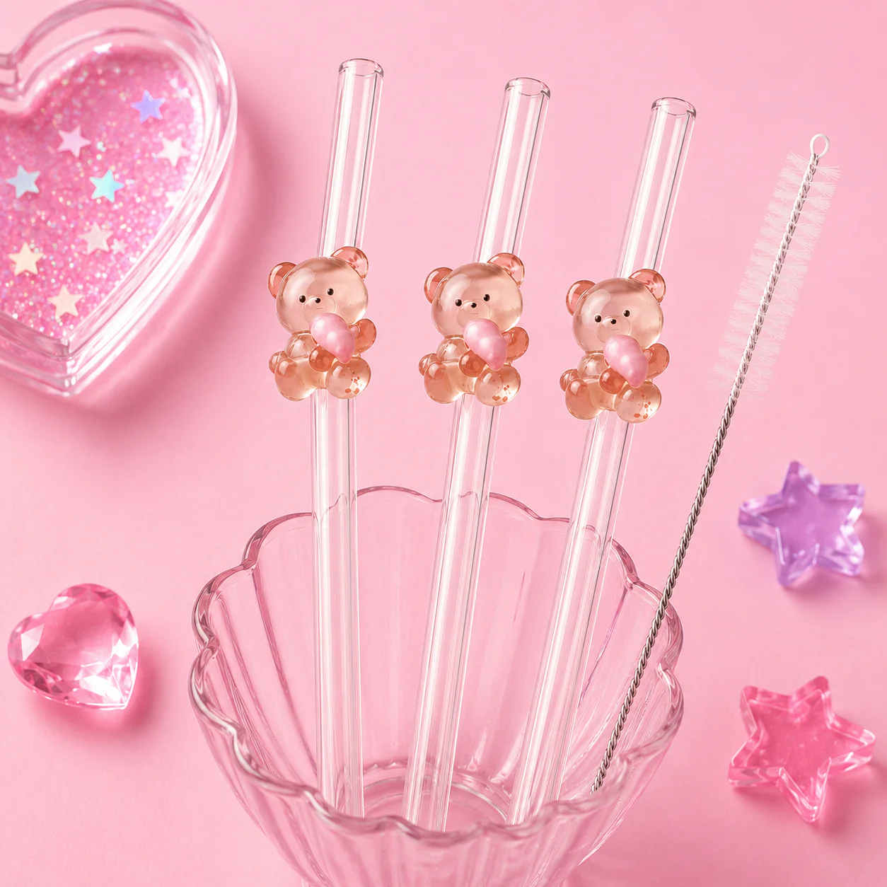 Teddy Bear Glass Straw