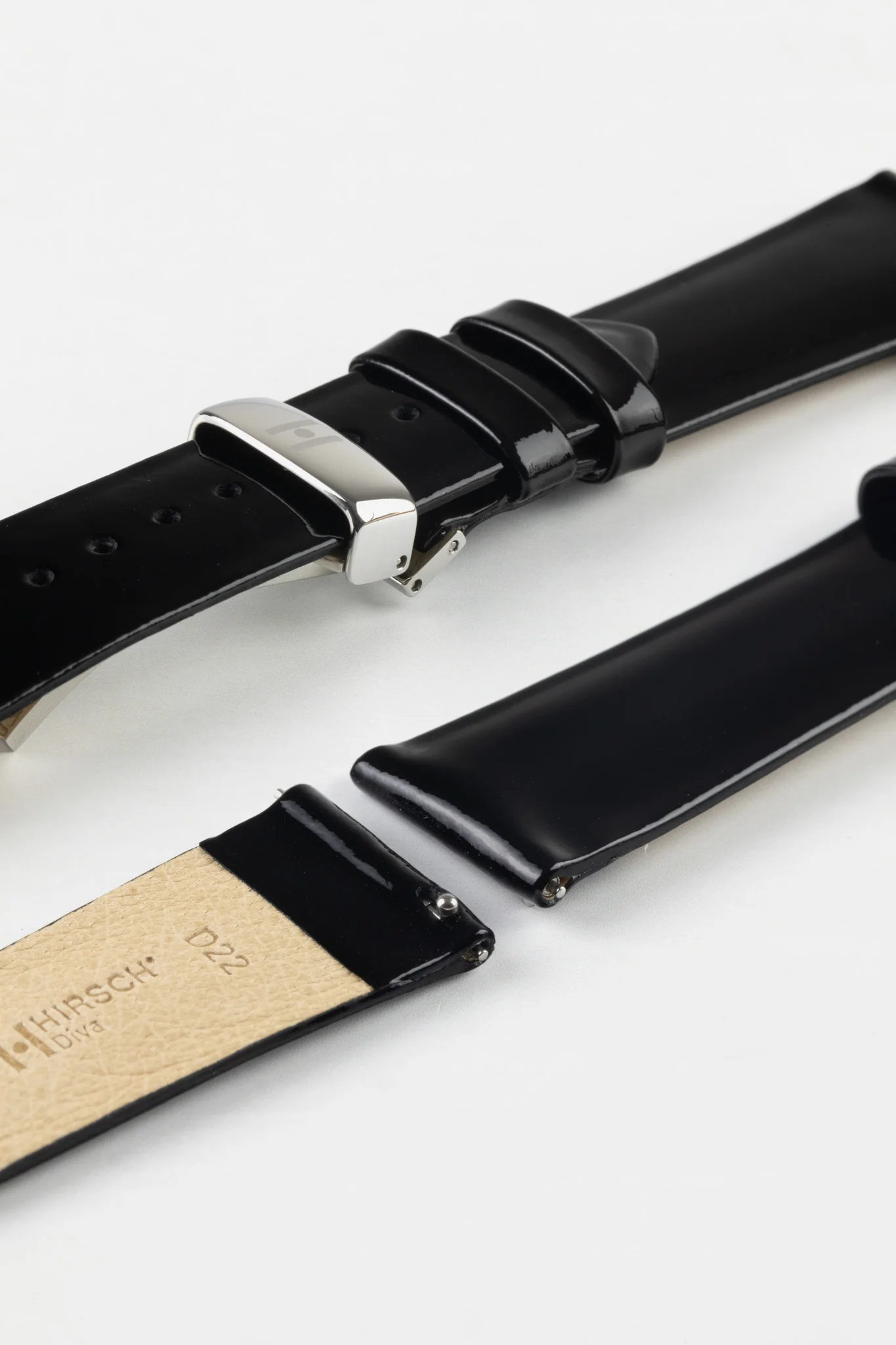 Hirsch DIVA Glossy Ladies Leather Watch Strap in JET BLACK