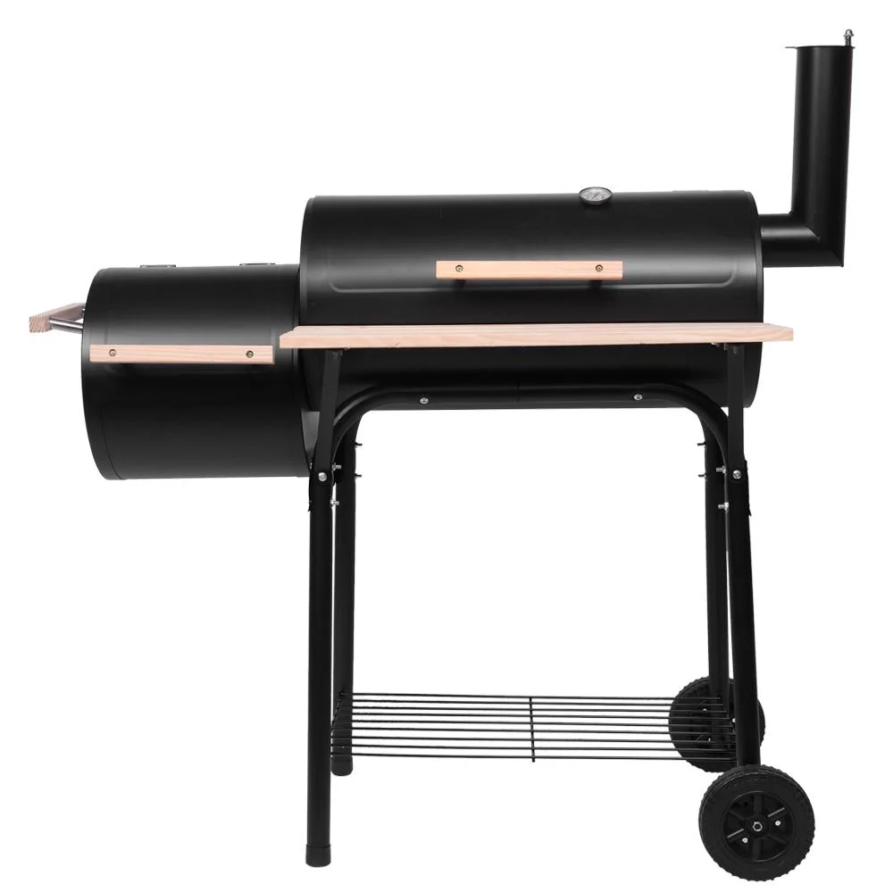 Draagbare UBesGoo houtskoolgrill en zij-smoker van staal voor camping, zwart