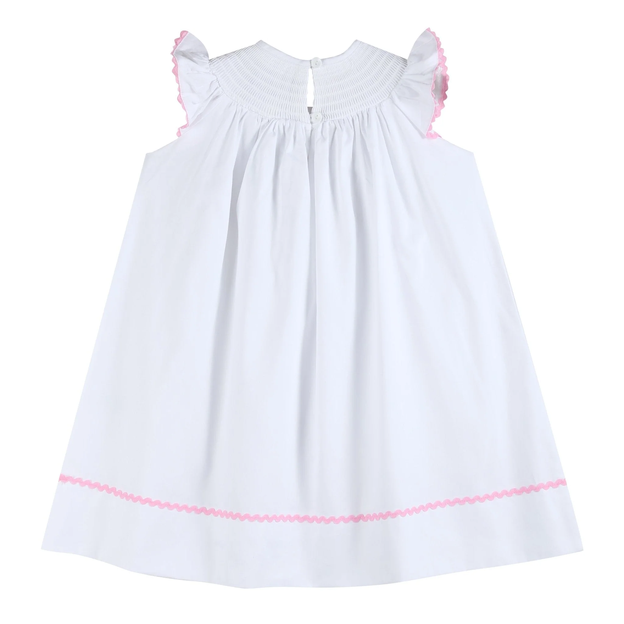 White and Pink Bows Smocked Bishop Dress