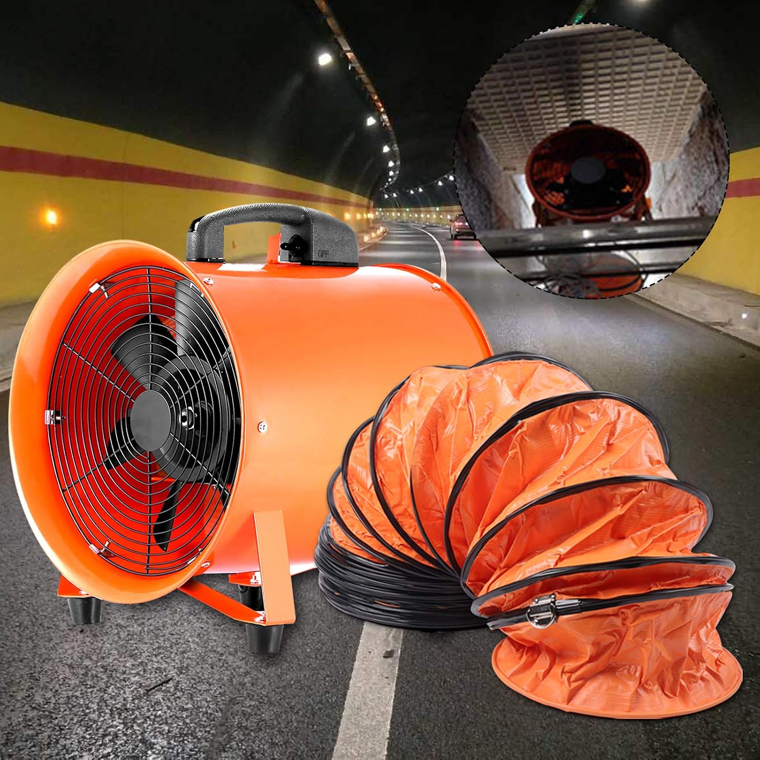 Rohrventilator Axiallüfter Tragbare Rohrlüfter 3900m³/h ø250mm Industrieventilator Axialgebläse Ventilator Baustellengebläse mit 10M Schlauch, Orange