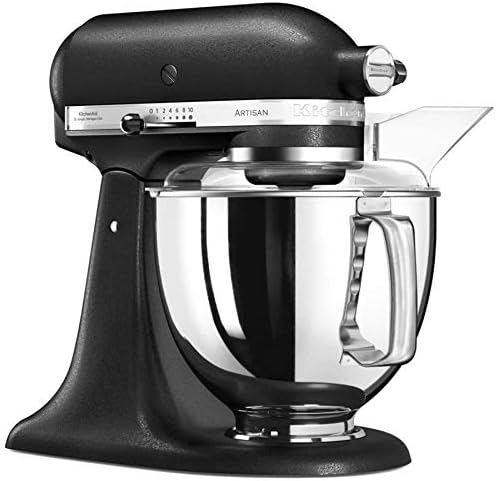KitchenAid Küchenmaschine I Artisan I Kippbarem Food Processor I Teigknetmaschine mit 5 Zubehör | 2 Schüsseln aus Edelstahl | 4.8 L | Schwarz