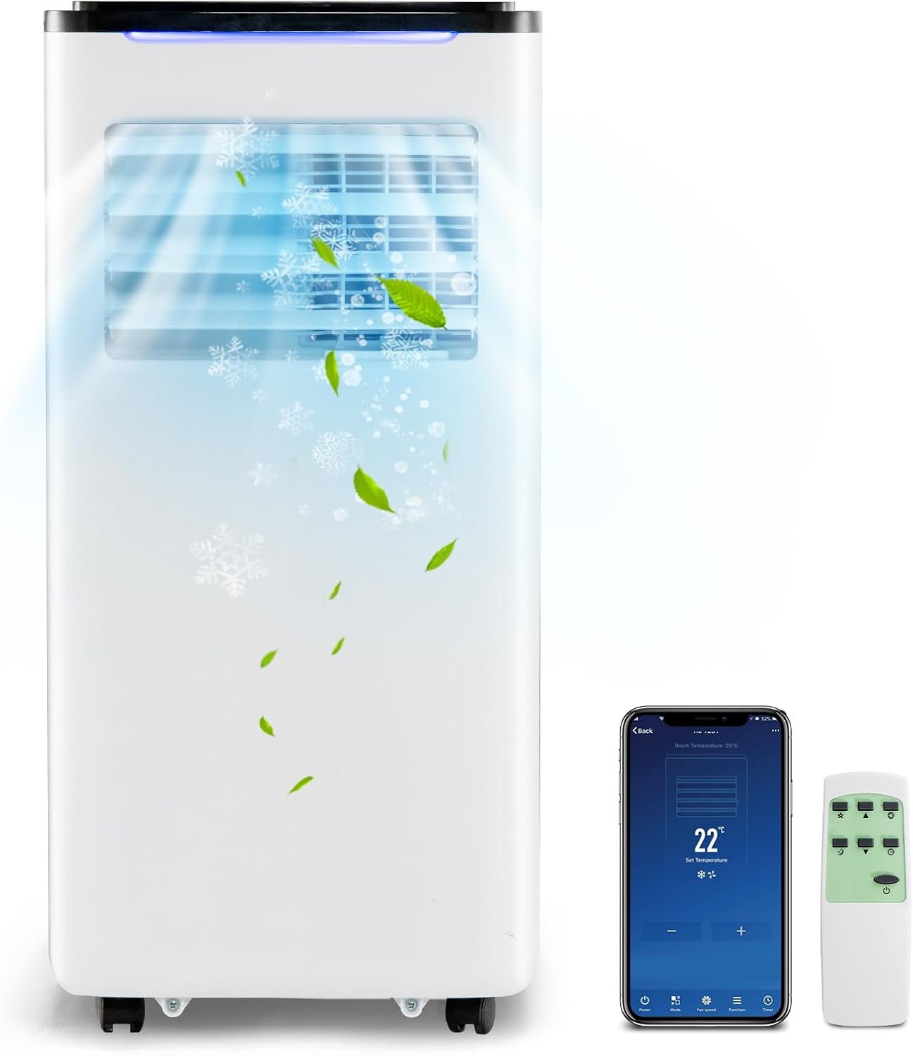 GOPLUS Mobile Klimaanlage mit Abluftschlauch 9000 BTU, Kühlen & Ventilieren & Entfeuchten 42L/Tag & Heizen & Schlafmodus, für Räume bis 60 m³(20 m²), App/Fernsteuerung, inkl. komplettes Fenster-Kit