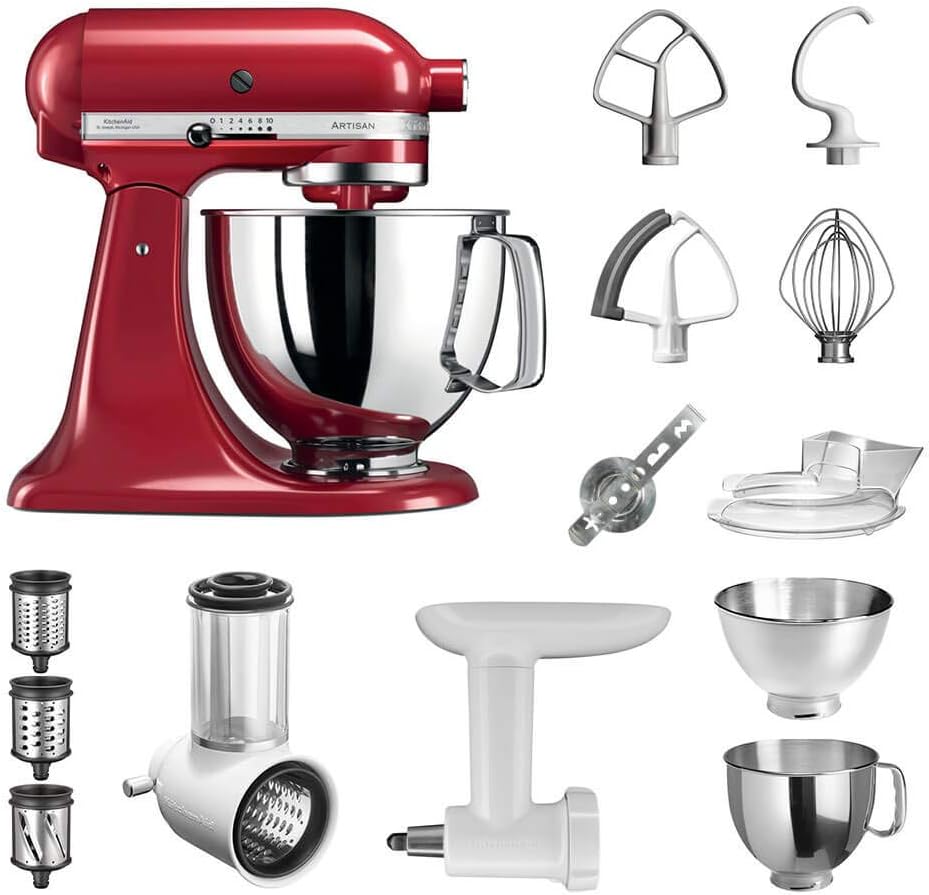 KitchenAid Artisan Küchenmaschine mit Gemüseschneider, Fleischwolf und vielem Zubehör, 5KSM175PSEER (Empire Rot)