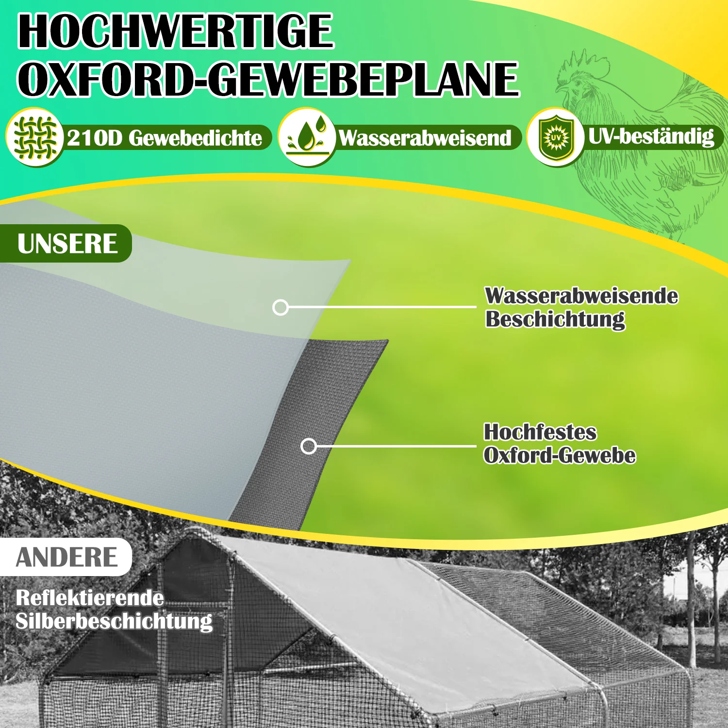Sonnewelt Hühnerstall Freilaufgehege Kuppeldach Verzinktem Stahl 3x2x2m