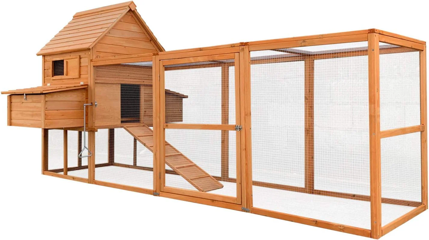 Wiltec H��hnerstall 3100 x 1500 x 1500 mm braun mit Freilauf und Nistk?sten aus Holz, H��hnerhaus mit Unterschlupf, Gitter und Kotwanne verzinkt