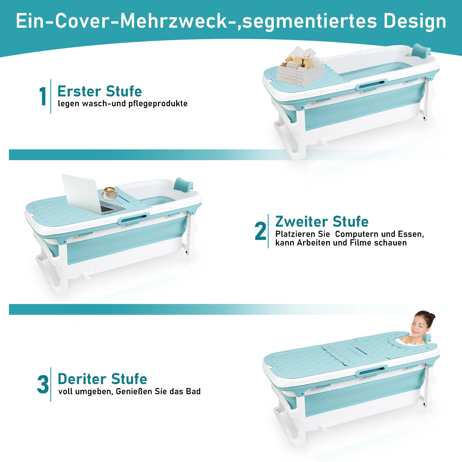 Sonnewelt Faltbare Badewanne mit Abdeckung