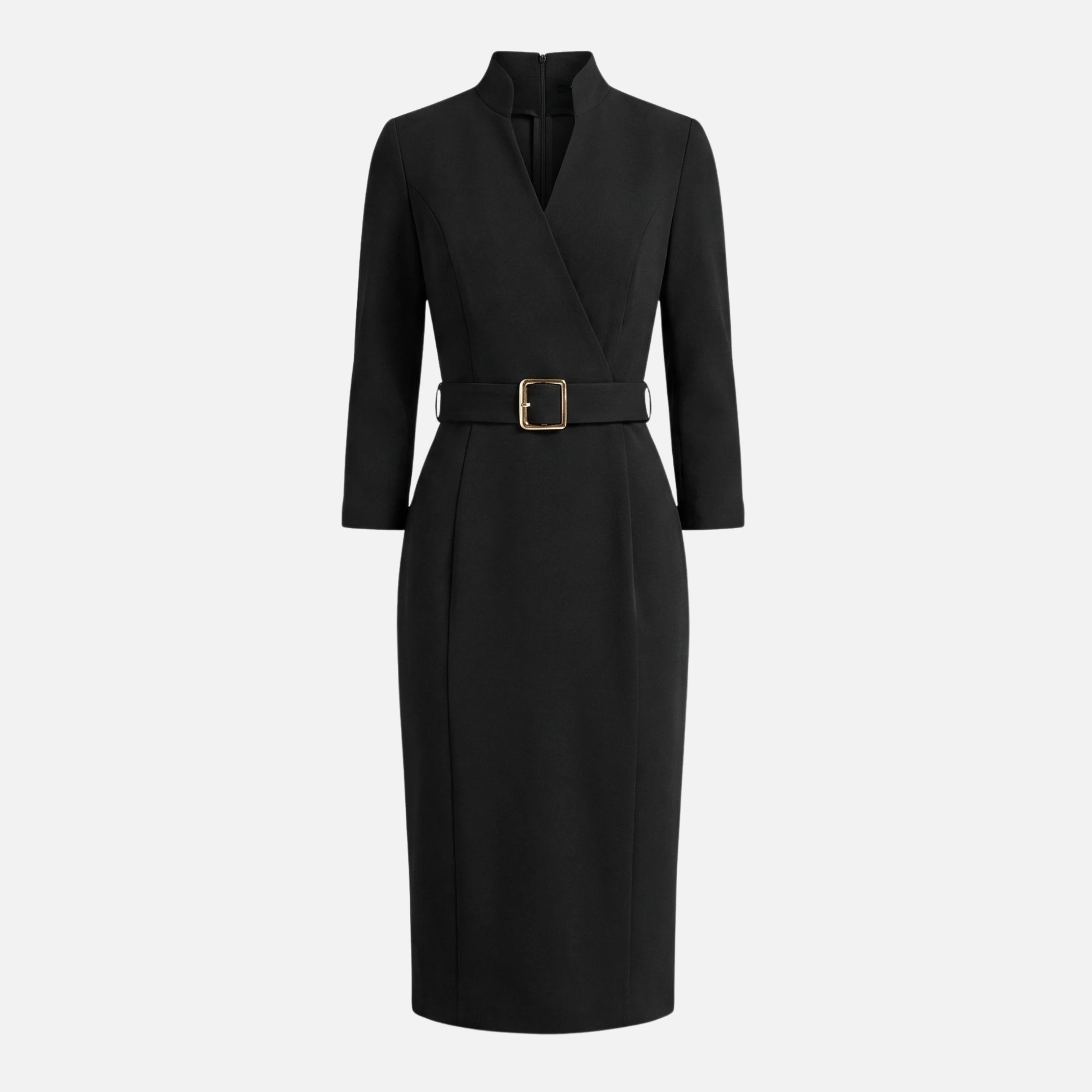 Midi-Kleid mit Wickelausschnitt und G��rtel mit quadratischer Schnalle