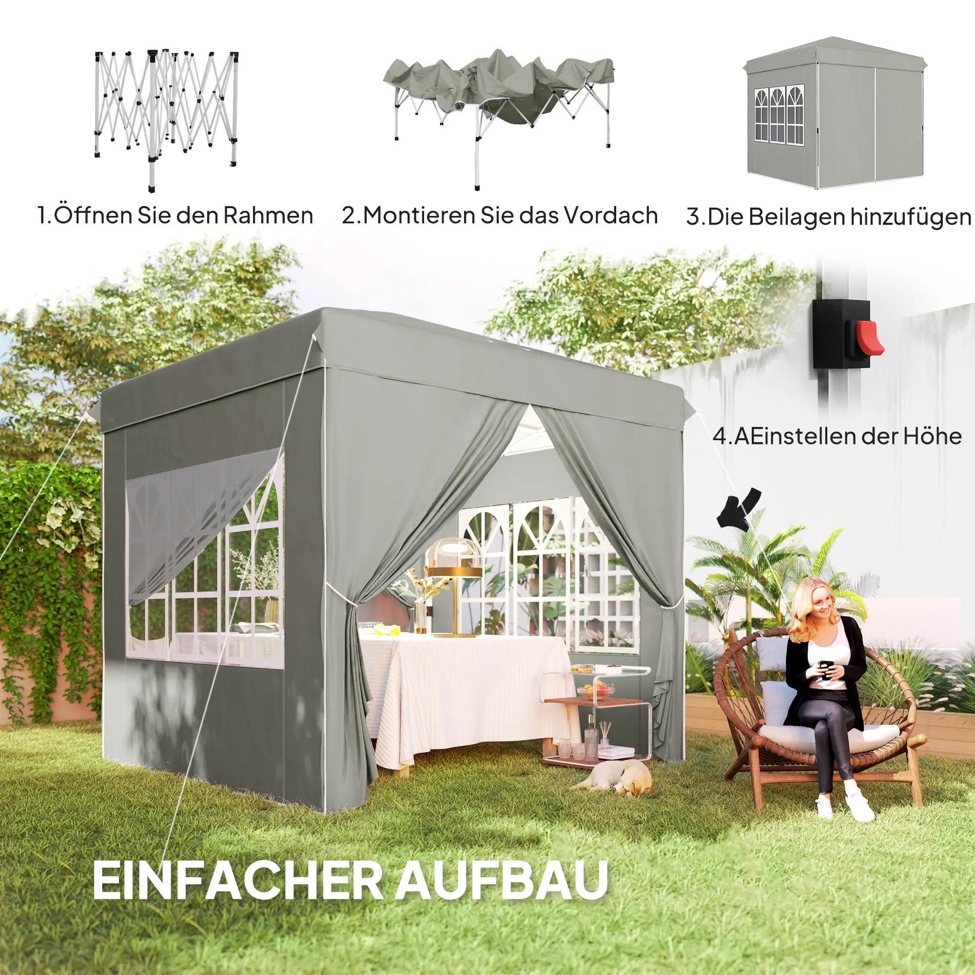 Outsunny vouwpaviljoen 2,5��2,5 m met uv-bescherming en zijwanden