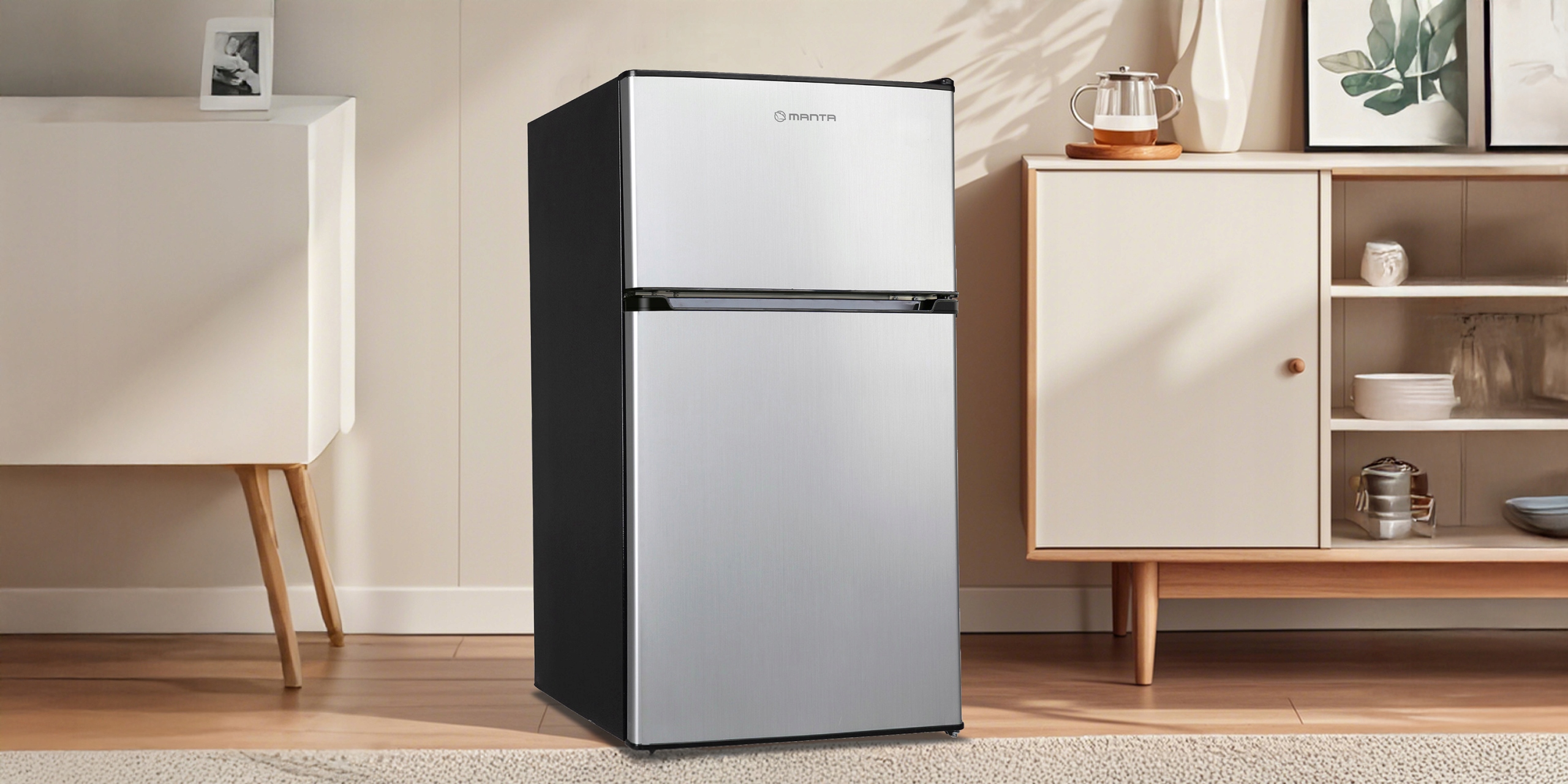 LODÓWKA MAŁA chłodziarka zamrażarka hotelowa biurowa srebrna LED 88l. 86cm