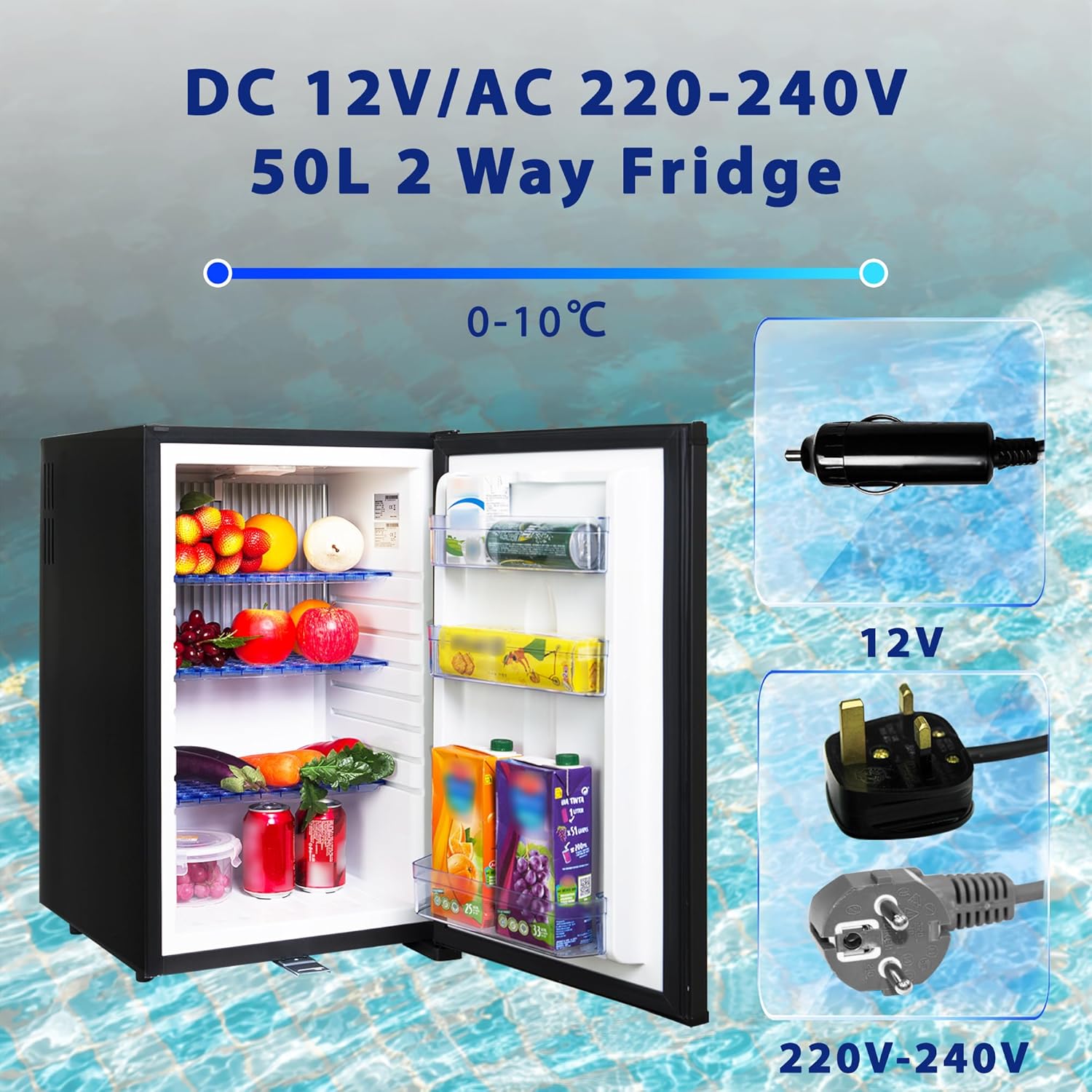 Smad Frigo 12V, Frigo Camping Car 12V 220V, Réfrigérateur Silencieux avec Serrure, pour Voiture Caravane Van Fourgon Chambre Bureau Hôtel Gîte, 50L, Noir