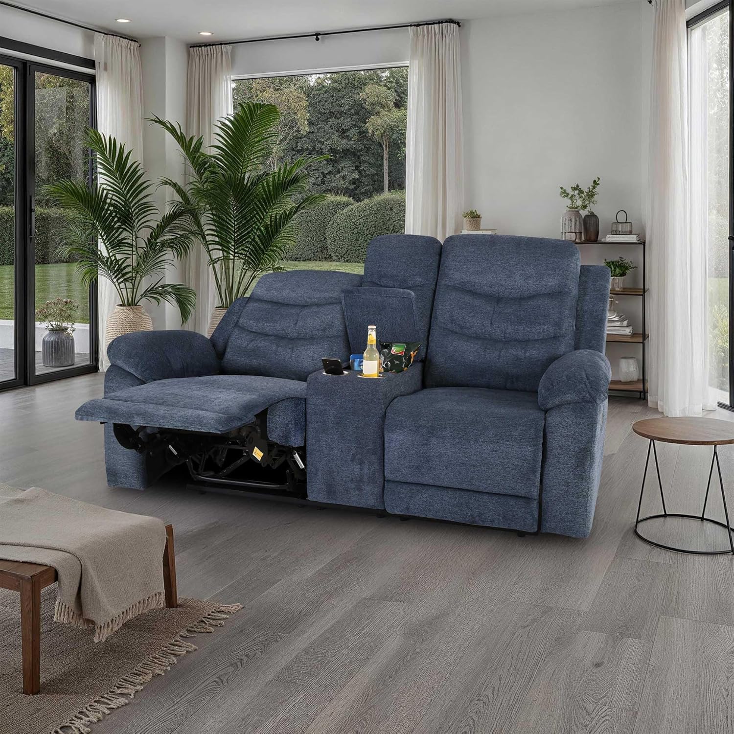 Raburg Kinosessel 2er-Fernsehsessel mit mechanischer Relax- & Liegefunktion, Easy-Lift, Getränkehalter, Snackfach, Komfortpolsterung, je Sitz 130kg belastbar – Pixx, Mikrofaser | Stahlblau