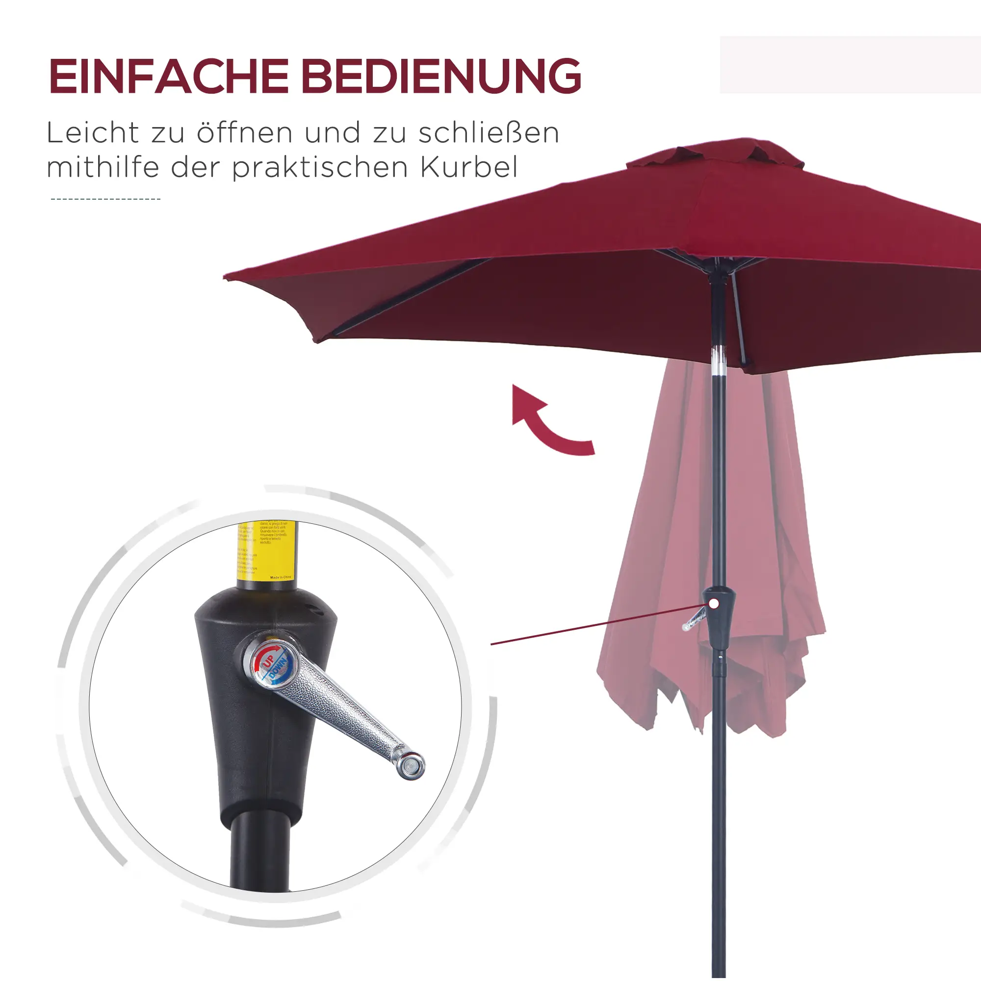 Outsunny Parasol Kantelfunctie Handslinger Aluminium Rood