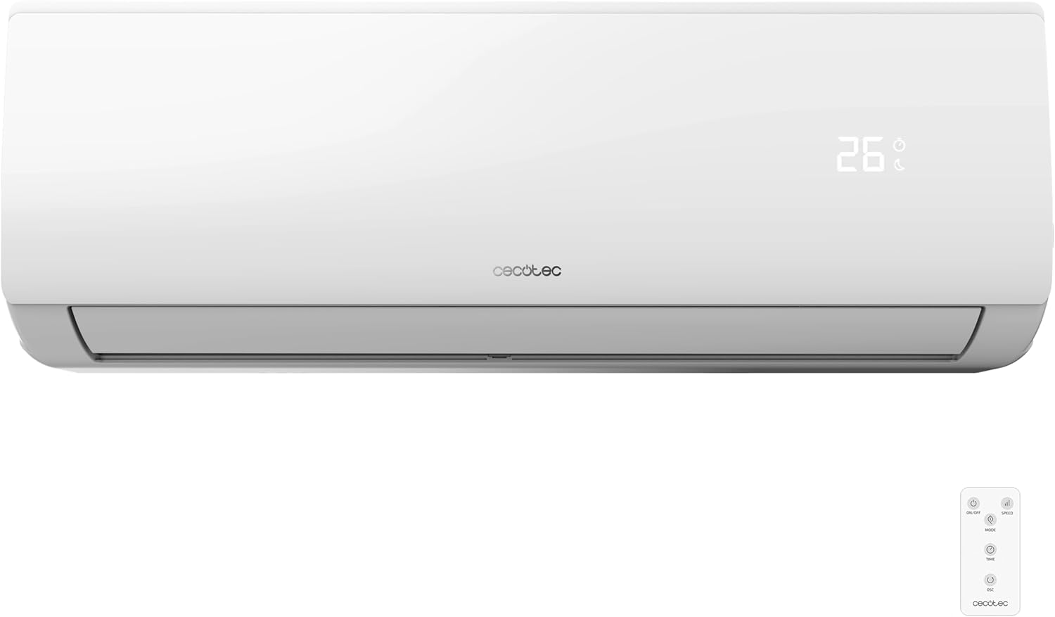 Cecotec Aire Acondicionado Split AirClima 9000 Smartfresh. 9000 BTU, Motor DC, Bomba de Calor, Mando a distancia, Pantalla LED, Sistema Inverter, 5 Modos, 8 Velocidades, Cobertura 16 m2 + compresor
