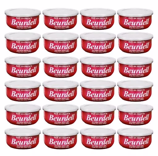 Beurdell Canned French Butter �C 100% Natural Salted Pasteurized Real Butter | Long Shelf Life Emergency Survival Food | Great for Cooking, Baking, RV & Camping | Pull Top Lid | Pack of 24 | France