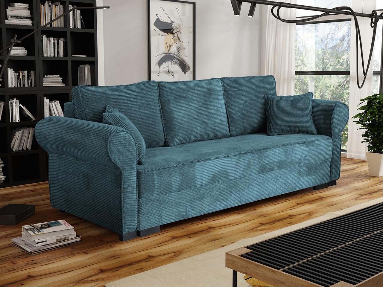 Mirjan24 Schlafsofa Olimpia Cord, Bettsofa mit abgerundete Armlehnen, Sofa mit Bettkasten und Schlaffunktion, Couchgarnitur, Schlafcouch, Sofagarnitur, Wohnlandschaft, Beste Qualität (Poso 125)