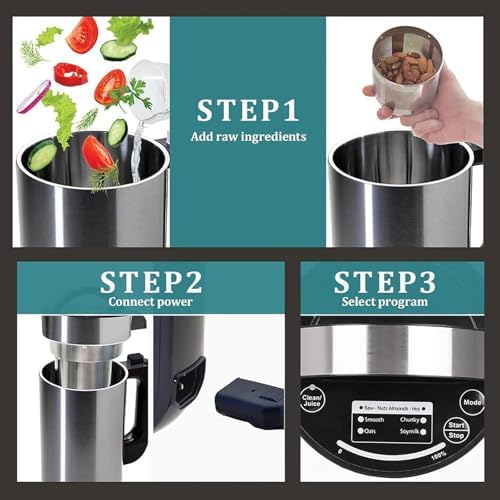 Tragbarer Nussmilchbereiter, 800W Edelstahl Automatisch mit Sieb, 6 Modi für Mandel, Soja, Kokosmilch, Suppen, Brei, Smoothies