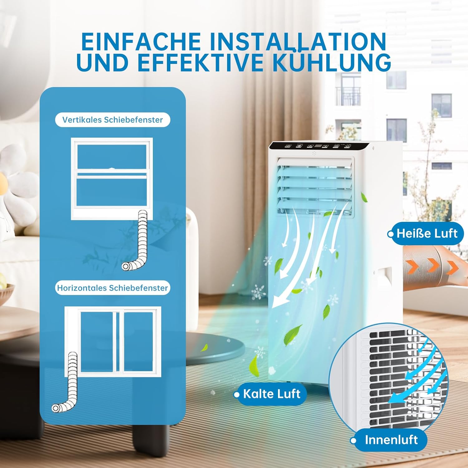 Mobile Klimaanlage 7000 BTU, Mobile Klimageräte mit Abluftschlauch, Mobile Klimaanlage Leise