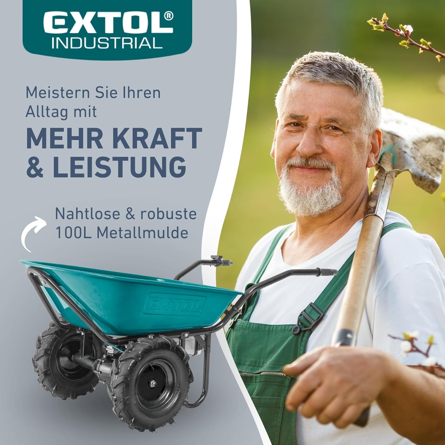 Elektrische Schubkarre mit Akku I 100L Mulde I 260kg Traglast I 500W I 40V Li-ion mit 6000mAh