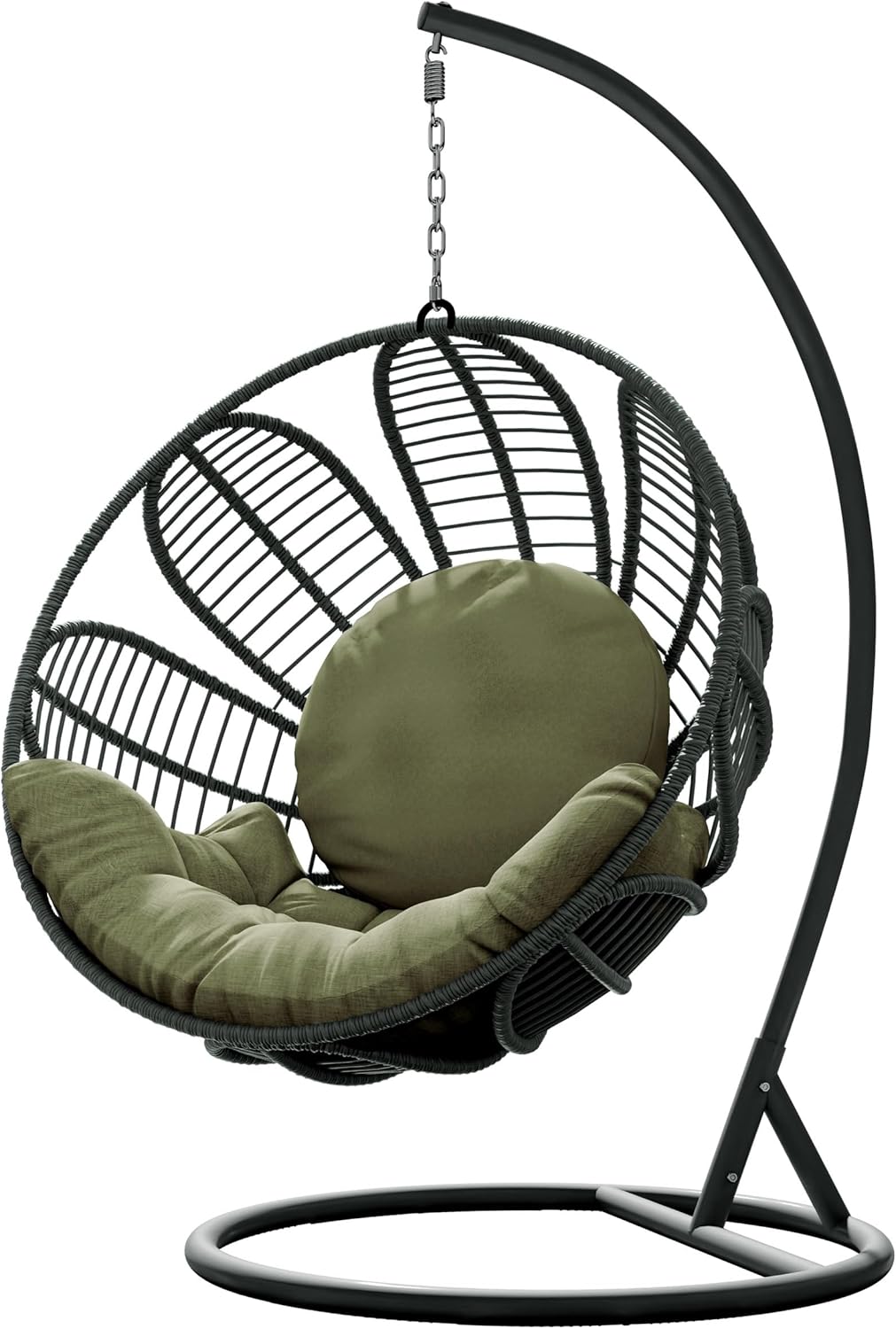 Mirjan24 Hängesessel mit Gestell und Kissen Florcessa, Hängestuhl mit Rückenkissen, Hängesitz, Hängekorb, Stahlskelett, Indoor & Outdoor (Grün/Kissen: Grün)