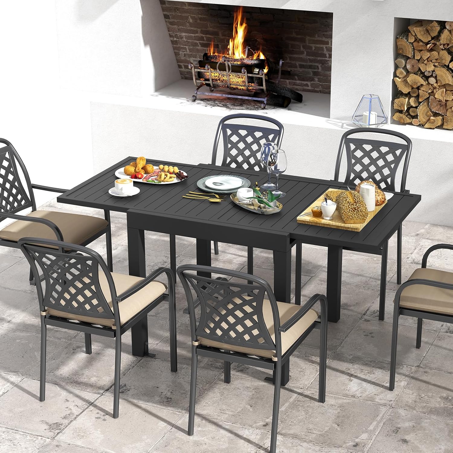 COSTWAY Gartentisch Aluminium ausziehbar, 80/160x80cm, Esstisch wetterfest, rechteckiger Terrassentisch mit Lattentischplatte für 4-6 Personen, Ausziehtisch für Garten, Terrasse