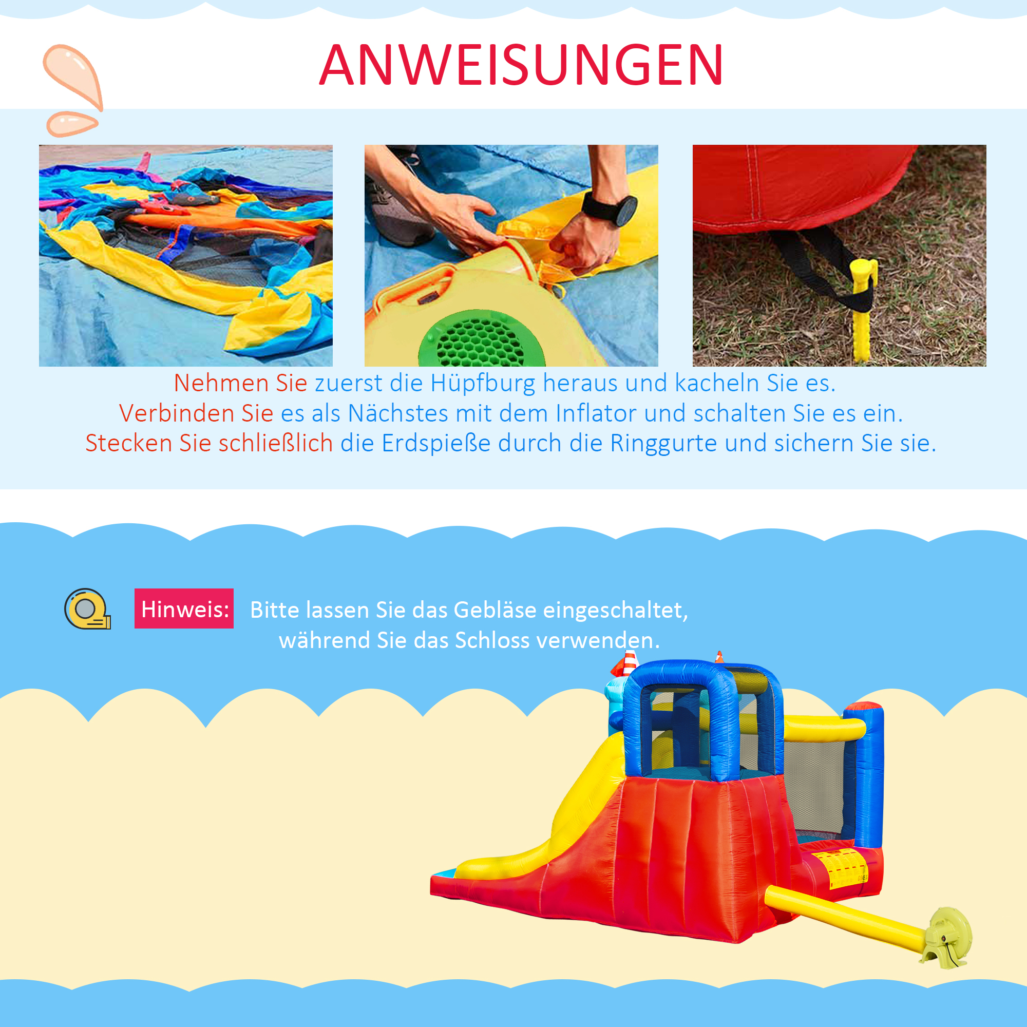 Outsunny springkasteel met blazer 265 cm x 260 cm x 200 cm