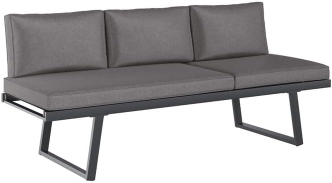 OUTLIV. Diningsofa Lucca Aluminium Olefin Anthrazit Dunkelgrau wasserabweisend 3-Sitzer mit Kissen 200x71x86 cm