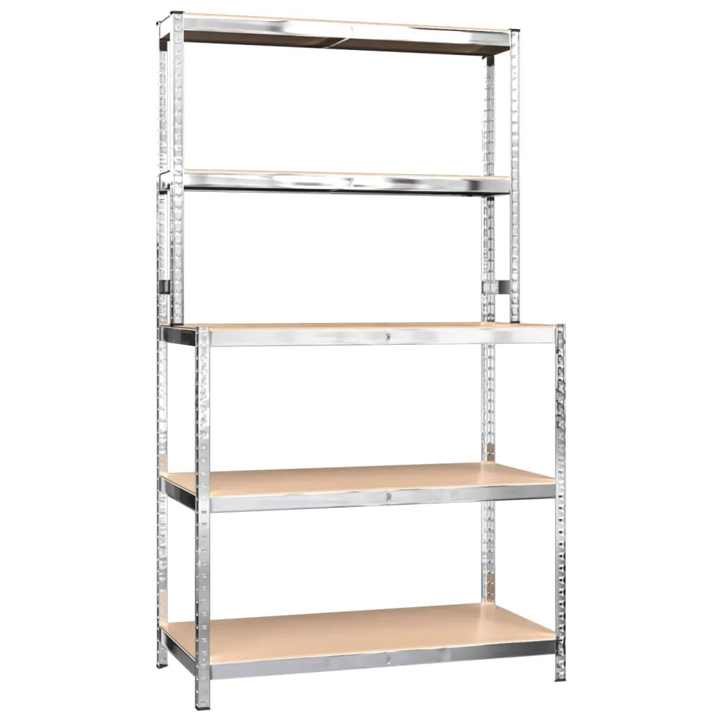 2025 Werktafel met 5 planken zilver staal & houtvezelplaat