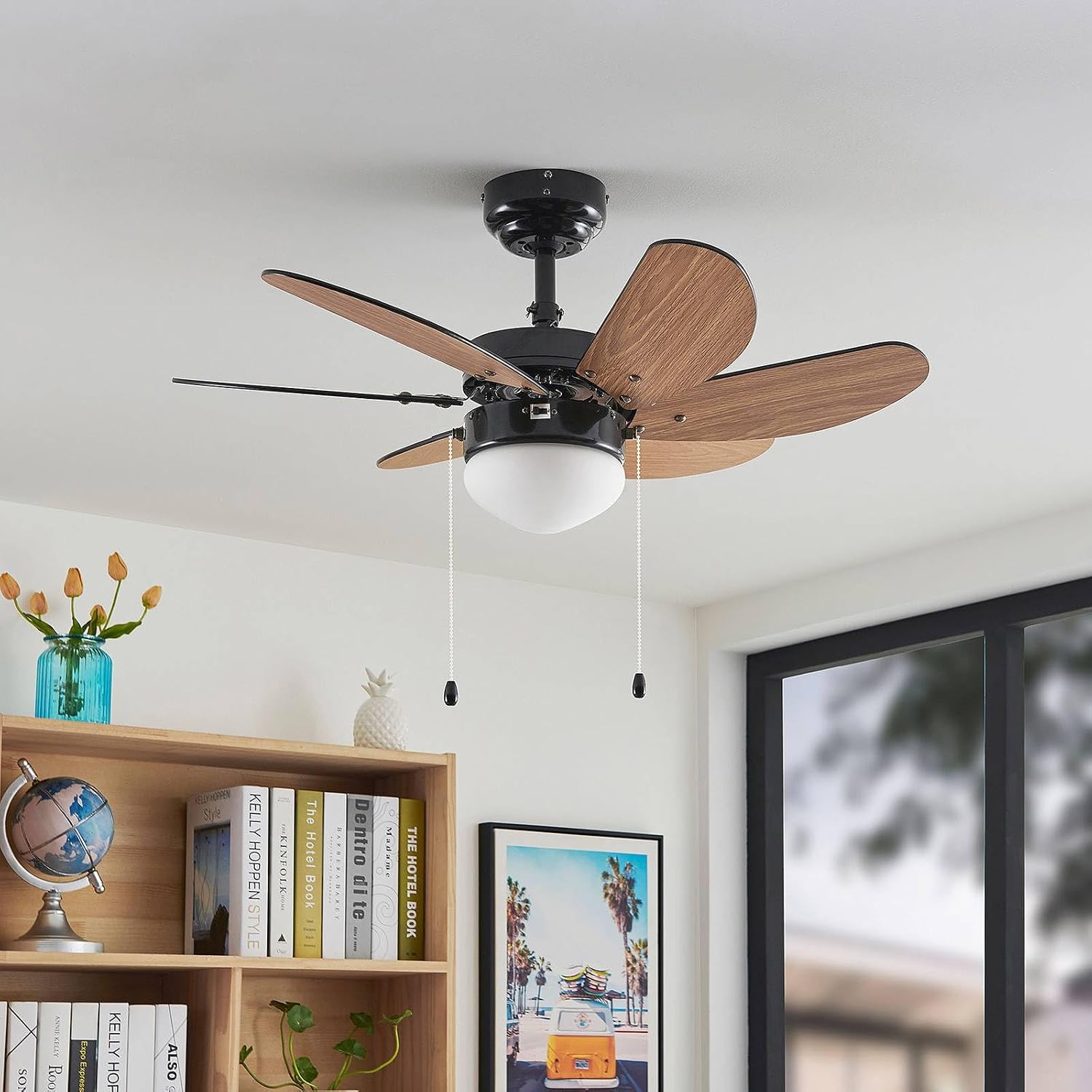 Lindby Deckenventilator mit Lampe Minja (Modern) in Schwarz aus Metall (1 flammig, E14) - Ventilator Wohnzimmerleuchte