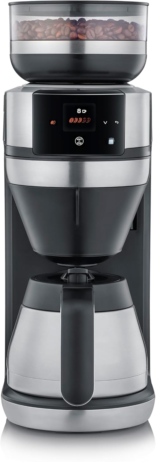 SEVERIN Filka, Vollautomat für Filterkaffee, 5-in-1 Filterkaffeemaschine mit LED-Display, Mahlwerk, mit Thermokanne, schwarz-matt, Edelstahl, KA 4853