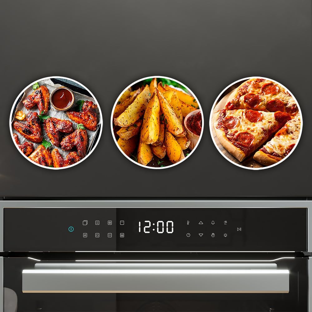 Cecotec Einbaubackofen Pyrolytisch 60 cm Bolero Hexa P506000 Edge A+. 3400W, 81L Kapazität, 11 Funktionen mit Airfryer Master, Pizza Master, 3D Cooking, Steam Base X2, Pyrolyse