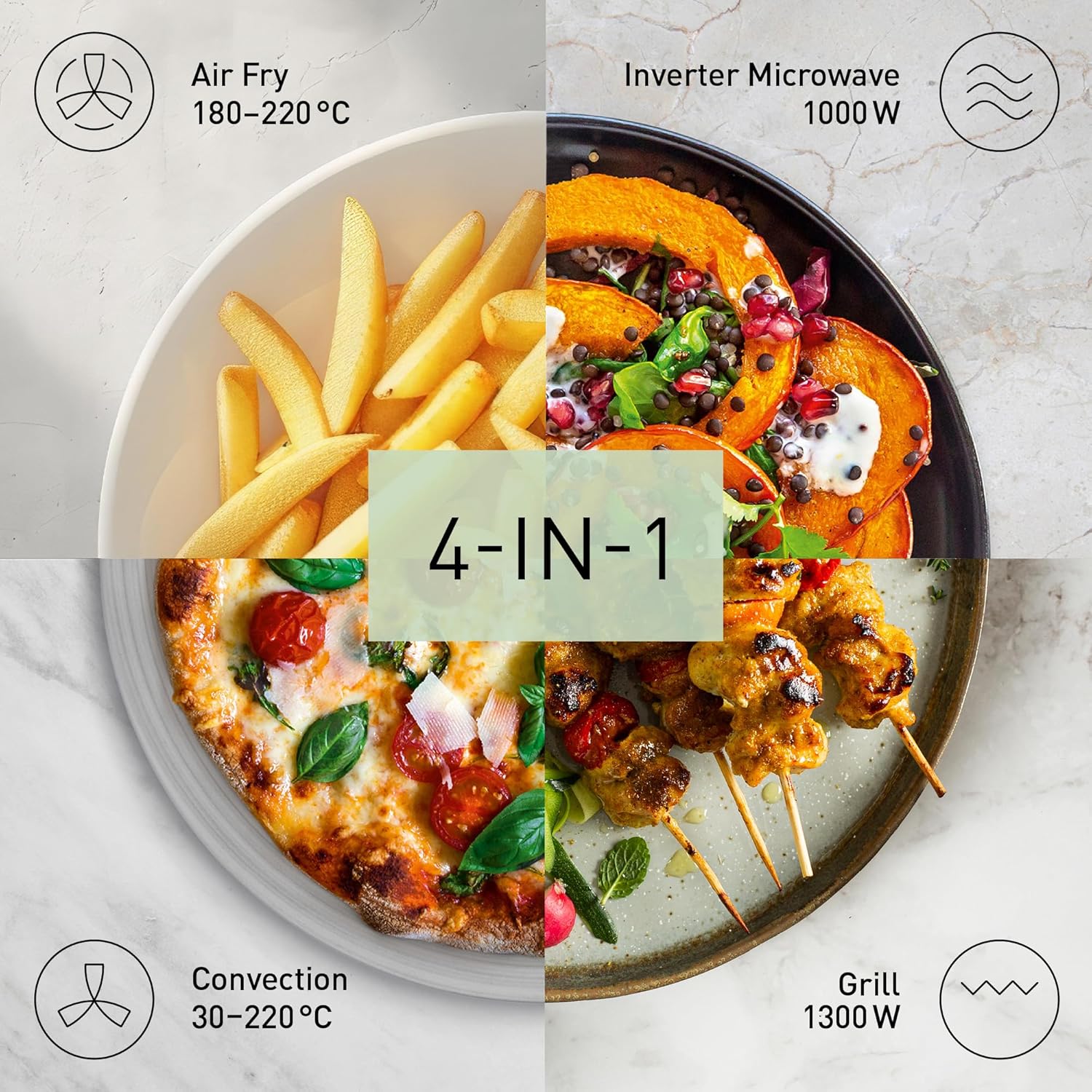 Panasonic NN-CD58RSEPG 27L 4-in-1 Kombi-Mikrowelle mit Airfryer Modus und Garkorb, 1000W Inverter, 1300W Grill, Umluft, 19 Automatikprogramme, Edelstahl