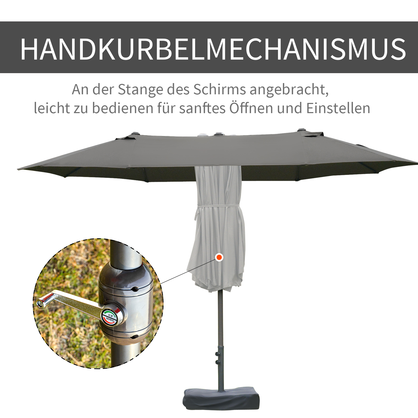 Parasol met parasolstandaard en dubbele parasol 460 x 270 cm donkergrijs