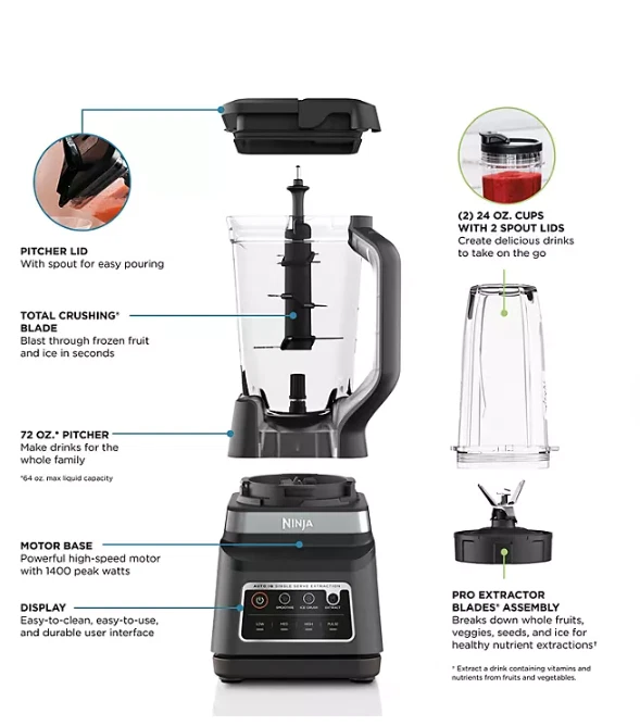 Ninja Professional Plus Blender DUO Auto-iQ 1400W met 2,1 liter kan + 2 bekers