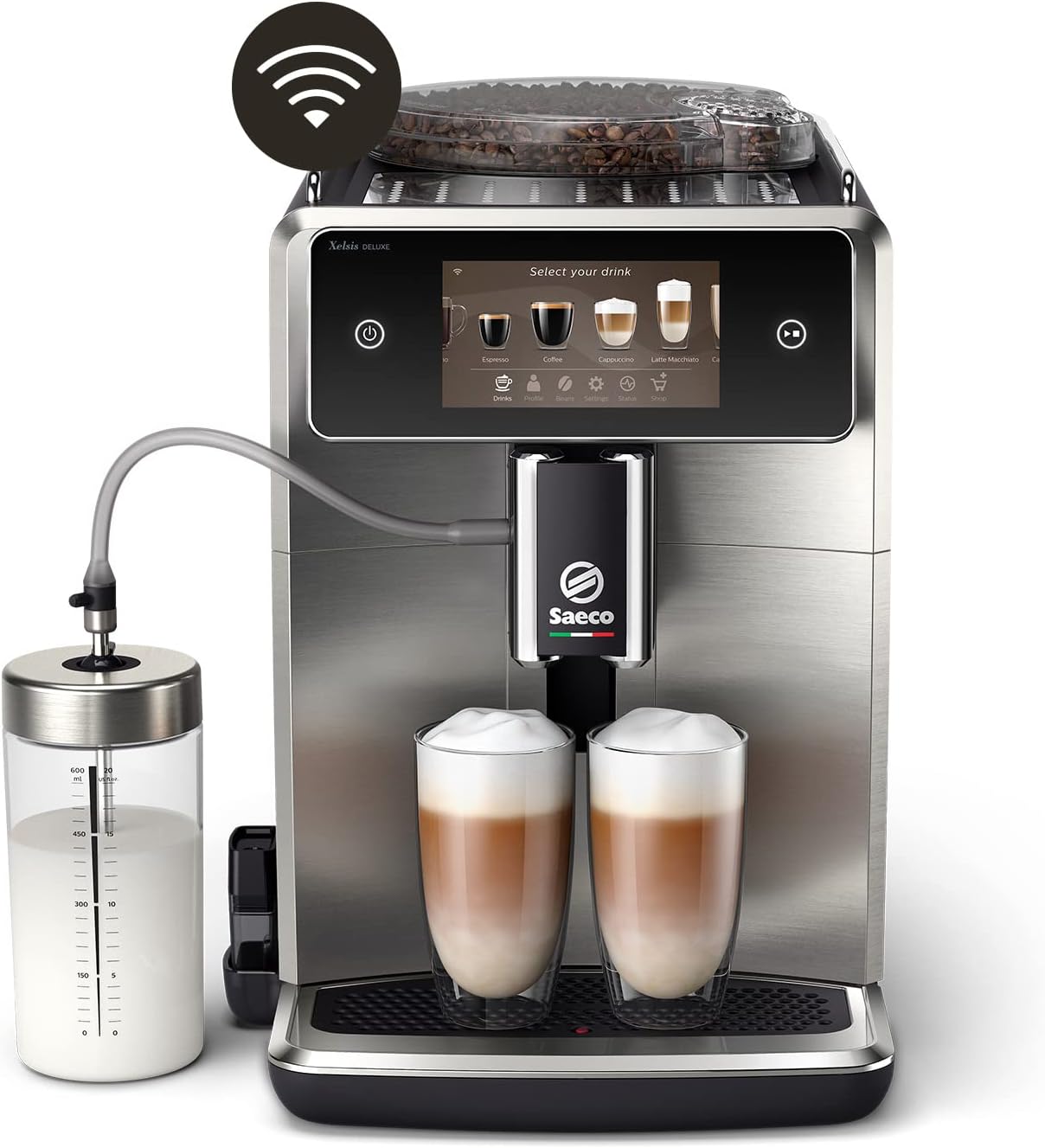 Saeco GranAroma Fully Automatic Espresso Machine, 16 Beverages, 6 User Profiles, Colored TFT Display, Metal Front, SM6585/00