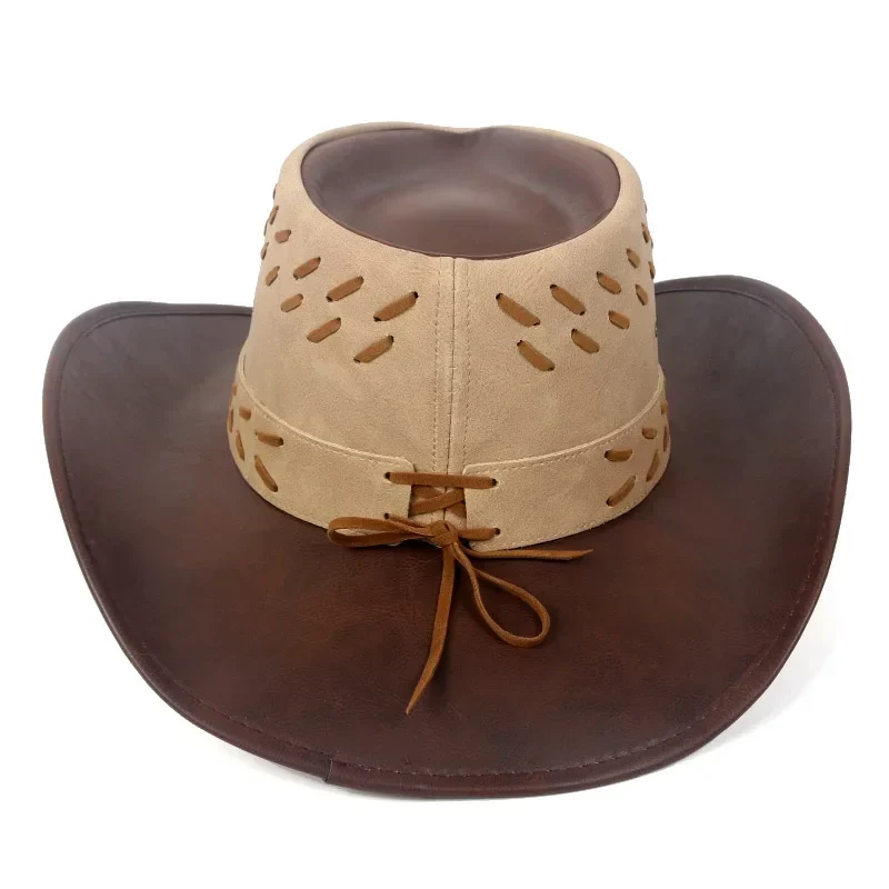 Dual Revolver Brown Leather Cowboy Hat