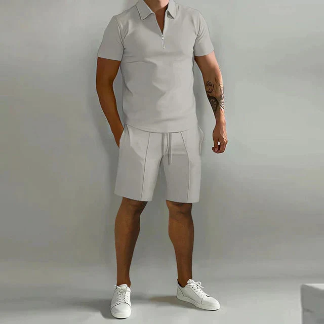 Herren Sommer Set Polo und Shorts Zweiteiler | Kurzarm Freizeitanzug mit Rei?verschluss | Bequemes Outfit f��r M?nner