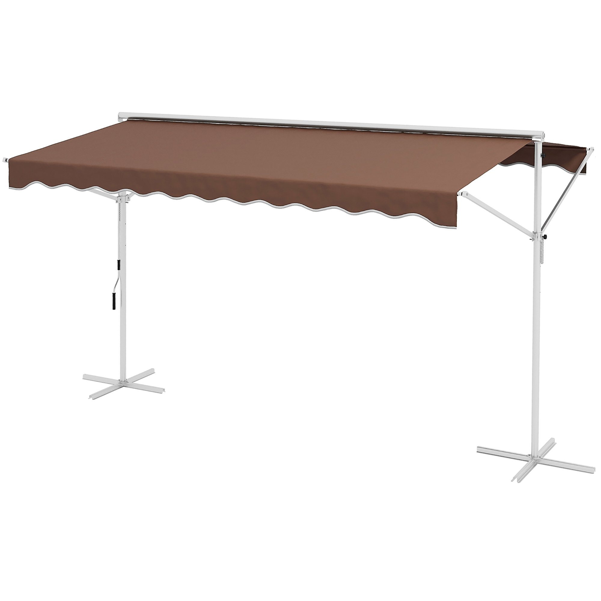 Verstelbare vrijstaande zonnescherm, handmatig bedienbaar, metalen frame, weerbestendig, 4x3m, Cr��me