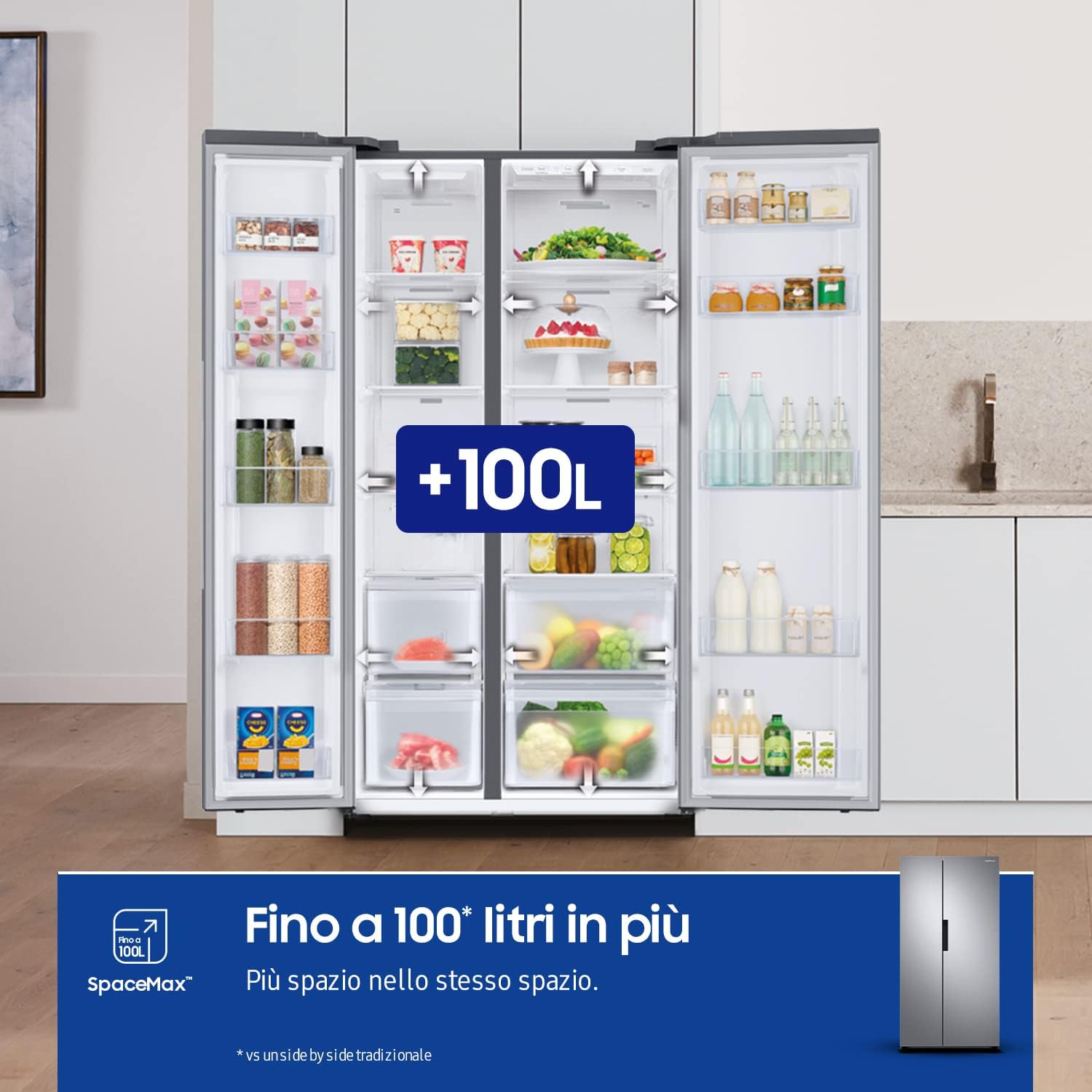 Samsung RS66A8101SL/EF Réfrigérateur Side by Side - Réfrigérateur 409L, Congélateur 243L, 358 kWh/An