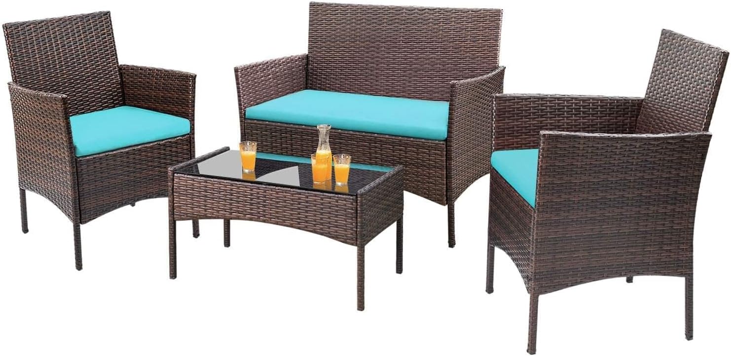4 piece outdoor patio furniture set rattan chair wicker set